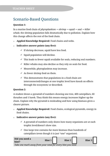 KS3 Ecology Application of Knowledge Questions