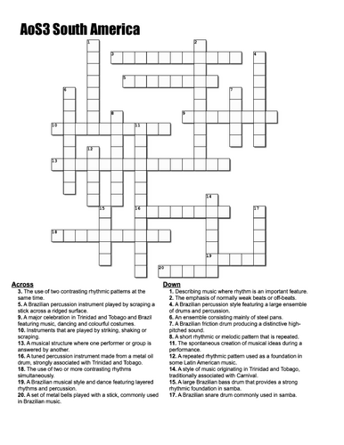 OCR GCSE Music AoS3 Crosswords for Revision