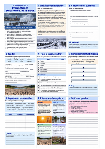 Extreme weather in the UK - cover, revision or prep/homework