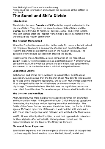 GCSE RE AQA – The 6 Articles of Faith & 5 Roots of Usul ad-Din (Sunni & Shi'a Beliefs)