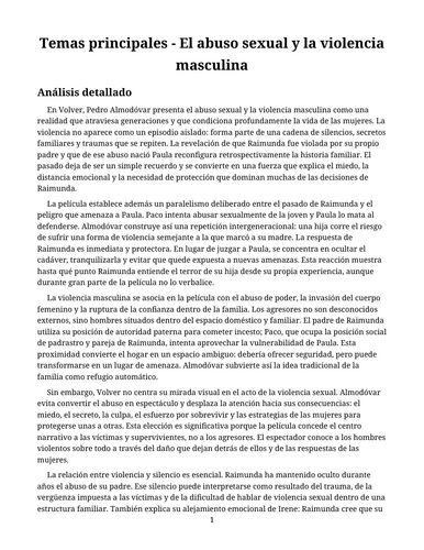 Volver – Pedro Almodóvar – Main Themes: Sexual Abuse and Male Violence