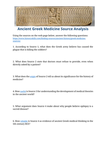 Ancient Greek Medicine Source Analysis Worksheet