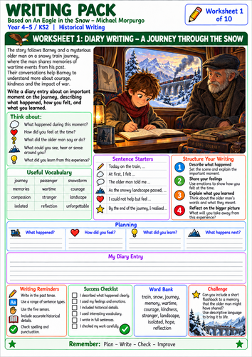 An Eagle in the Snow by Michael Morpurgo – 10 Writing Worksheets | Year 4–5 KS2 English