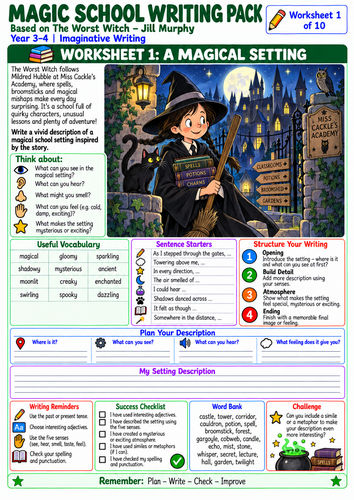 The Worst Witch by Jill Murphy – 10 Writing Worksheets | Year 3 & 4 KS2 English