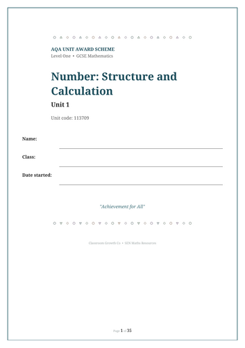 AQA Unit Award Scheme Maths 113709 – SEND Workbook