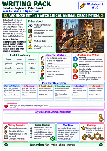 Cogheart by Peter Bunzl – 10 Creative Writing Worksheets | Year 5 & 6 KS2 English