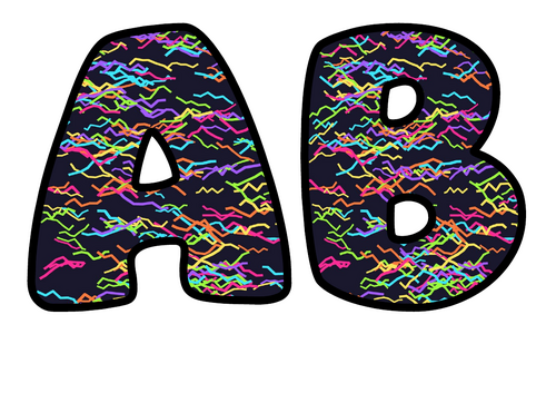 Neon Squiggle Doodles Bubble Letters | Patterned Bulletin Board Letters | Classroom Display Pack