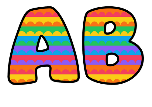 Rainbow Scallops Bubble Letters | Patterned Bulletin Board Letters | Printable Alphabet A-Z and 0-9