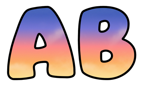 Sunset Sky Bubble Letters | Nature Bulletin Board Letters | Printable Alphabet A-Z and 0-9