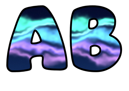 Northern Lights Bubble Letters | Nature Bulletin Board Letters | Printable Alphabet A-Z and 0-9