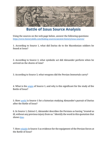 Alexander the Great and the Battle of Issus Source Analysis Worksheet
