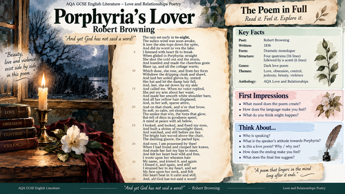 porphyria love gcse aqa poem