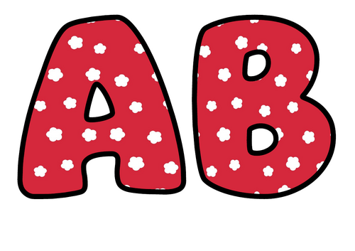 Cherry Red White Daisies Bubble Letters | Bulletin Board Letters | Printable A-Z and 0-9