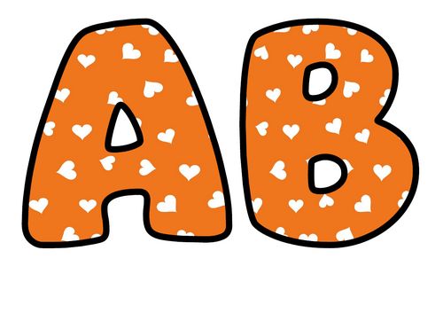 Tangerine White Hearts Bubble Letters | Bulletin Board Letters | Printable A-Z and 0-9