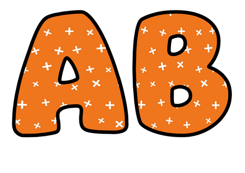 Tangerine White Crosses Bubble Letters | Plain Colour Bulletin Board Letters
