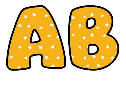 Golden Yellow White Stars Bubble Letters | Plain Colour Bulletin Board Letters