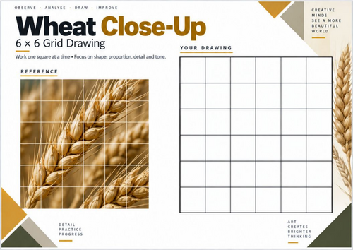 Wheat Close-Up Grid Drawing Worksheet | KS3 & KS4 Art
