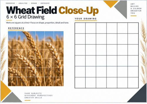 Wheat Field Close-Up Grid Drawing Worksheet | KS3 & KS4 Art