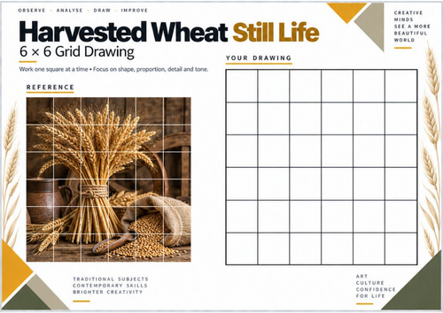 Harvested Wheat Still Life Grid Drawing Worksheet | KS3 & KS4 Art