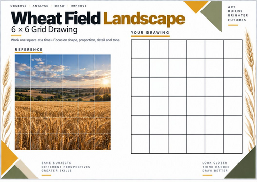 Wheat Field Landscape Grid Drawing Worksheet | KS3 & KS4 Art