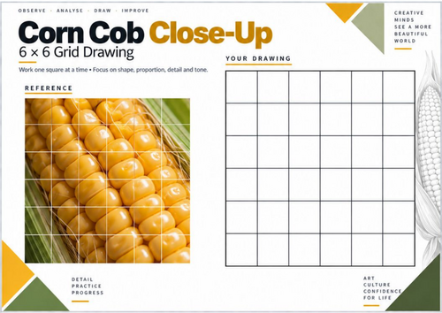 Corn Cob Close-Up Grid Drawing Worksheet | KS3 & KS4 Art