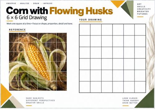 Corn with Flowing Husks Grid Drawing Worksheet | KS3 & KS4 Art