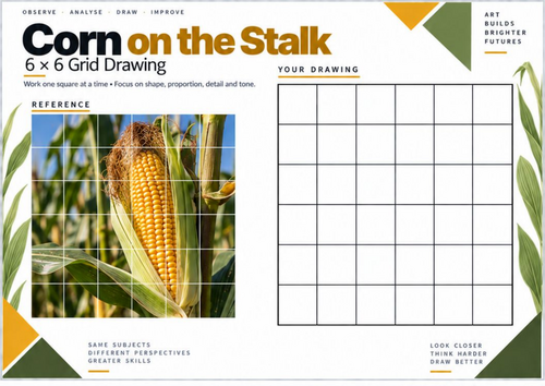 Corn on the Stalk Grid Drawing Worksheet | KS3 & KS4 Art