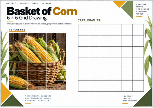 Basket of Corn Grid Drawing Worksheet | KS3 & KS4 Art
