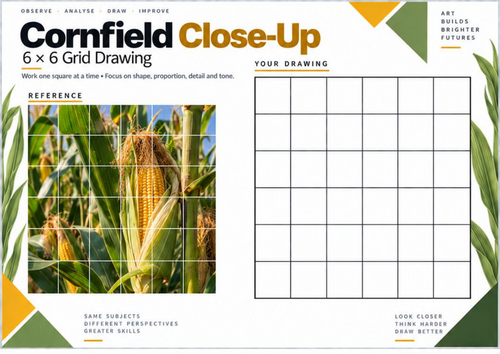 Cornfield Close-Up Grid Drawing Worksheet | KS3 & KS4 Art
