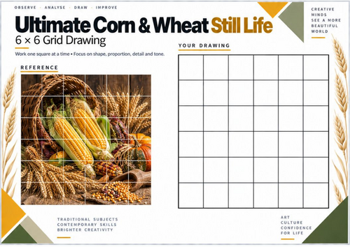 Ultimate Corn & Wheat Still Life Grid Drawing Worksheet | KS3 & KS4 Art