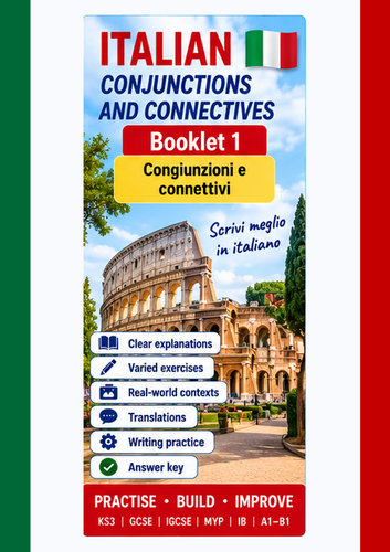 Italian Conjunctions & Connectives Workbook | Congiunzioni e Connettivi | GCSE IGCSE MYP IB + Answer