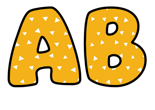Golden Yellow White Triangles Bubble Letters | Bulletin Board Letters | Printable A-Z and 0-9