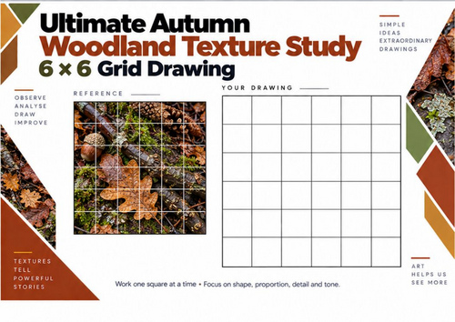 Ultimate Autumn Woodland Texture Grid Drawing Worksheet | KS3 & KS4 Art