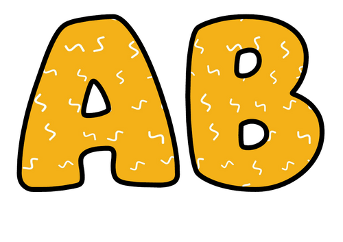 Golden Yellow White Squiggles Bubble Letters | Bulletin Board Letters | Printable A-Z and 0-9