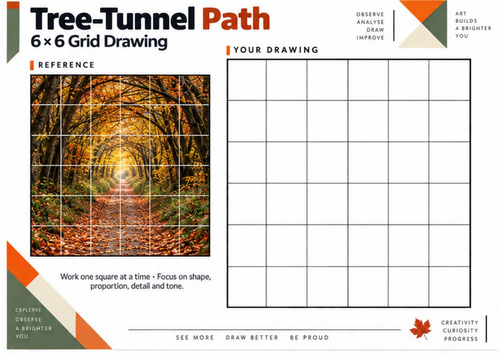 Tree-Tunnel Path Grid Drawing Worksheet | Autumn Art KS3 KS4