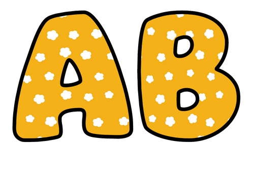 Golden Yellow White Daisies Bubble Letters | Bulletin Board Letters | Printable A-Z and 0-9