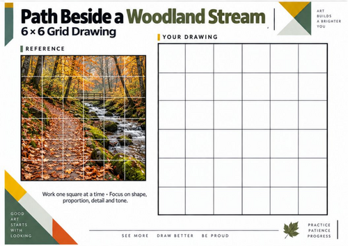 Woodland Stream Path Grid Drawing Worksheet | KS3 KS4 Art
