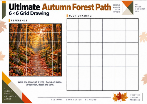Ultimate Autumn Forest Path Grid Drawing Worksheet | KS3 KS4 Art