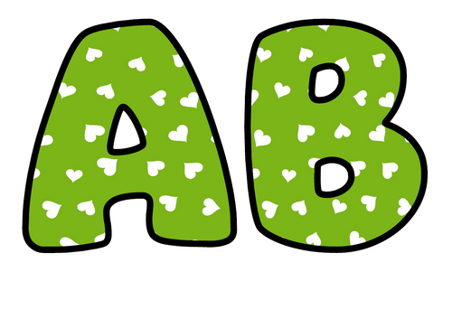 Lime Green White Hearts Bubble Letters | Bulletin Board Letters | Printable A-Z and 0-9