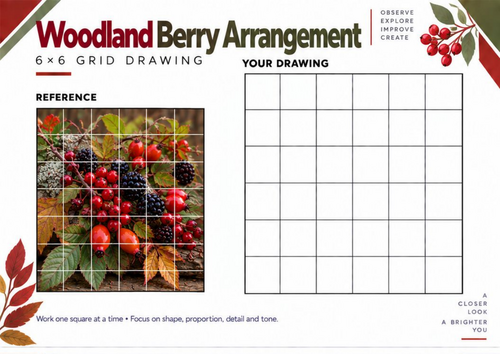 Woodland Berry Arrangement Grid Drawing Worksheet | KS3 & KS4 Art
