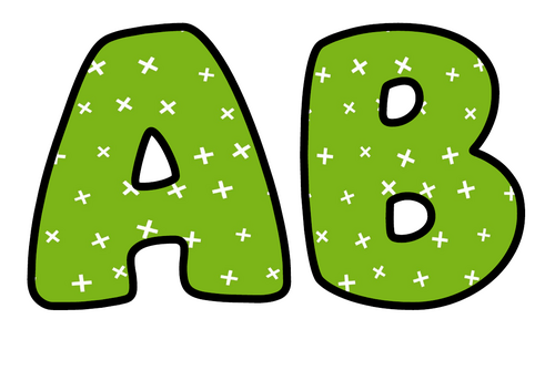 Lime Green White Crosses Bubble Letters | Plain Colour Bulletin Board Letters