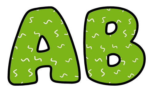 Lime Green White Squiggles Bubble Letters | Bulletin Board Letters | Printable A-Z and 0-9