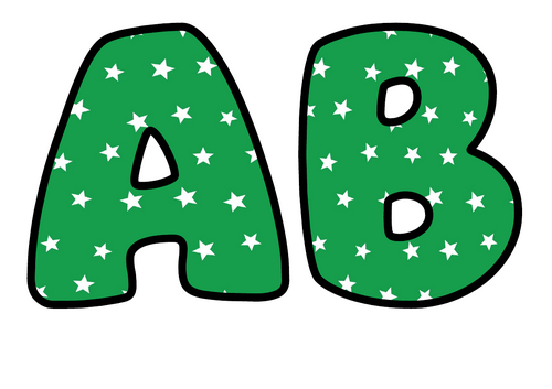 Emerald Green White Stars Bubble Letters | Plain Colour Bulletin Board Letters