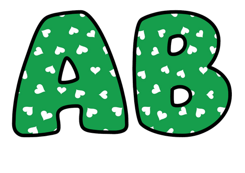 Emerald Green White Hearts Bubble Letters | Bulletin Board Letters | Printable A-Z and 0-9