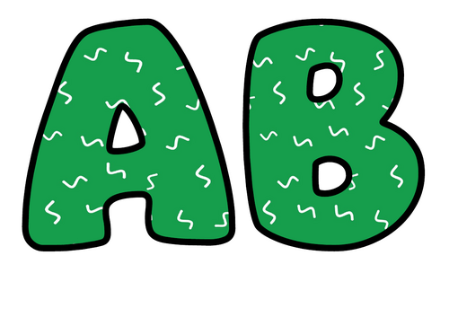 Emerald Green White Squiggles Bubble Letters | Bulletin Board Letters | Printable A-Z and 0-9