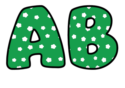 Emerald Green White Daisies Bubble Letters | Bulletin Board Letters | Printable A-Z and 0-9