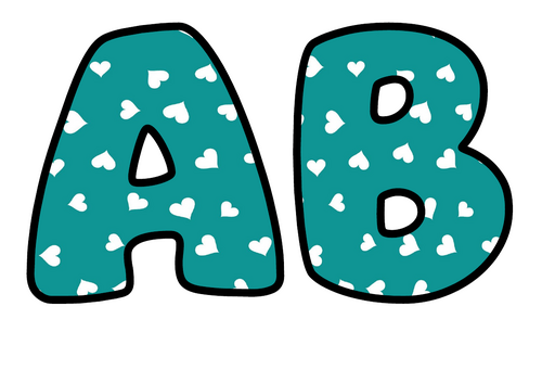 Teal White Hearts Bubble Letters | Bulletin Board Letters | Printable A-Z and 0-9