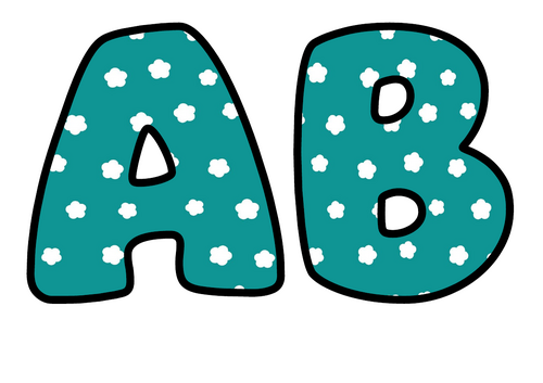 Teal White Daisies Bubble Letters | Bulletin Board Letters | Printable A-Z and 0-9