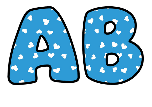 Sky Blue White Hearts Bubble Letters | Bulletin Board Letters | Printable A-Z and 0-9