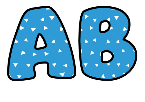 Sky Blue White Triangles Bubble Letters | Bulletin Board Letters | Printable A-Z and 0-9